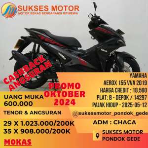 Jual bekas YAMAHA AEROX 155 VVA 2019 DP 600K PAJAK PANJANG LIKE NEW,lokasi di Mustika Jaya