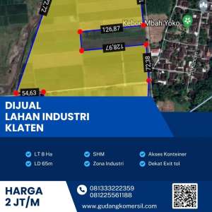 Dijual Cepat Lahan Zona Industri,Lokasi Delanggu Klaten,Luas 8 Ha,Bu lokasi di Delanggu, tersedia melalui melalui situs Olx