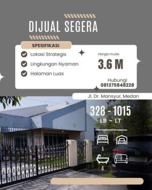 DIJUAL RUMAH HALAMAN LUAS CANTIK POSISI STRATEGIS DI DR. MANSYUR lokasi di Medan Selayang, tersedia melalui melalui situs Olx