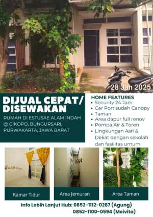 Dijual Rumah Minimalis Estusae Alam Indah Cikopo lokasi di Bungursari, tersedia melalui melalui situs Olx