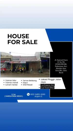 Dijual Rumah Mustika jaya Bekasi Timur Dukuh Zambrud lokasi di Mustika Jaya, tersedia melalui melalui situs Olx