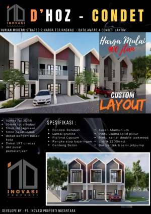 HOT SALE New Cluster DHoz 3 Batu Ampar - Condet Jakarta Timur lokasi di Kramat Jati, tersedia melalui melalui situs Olx