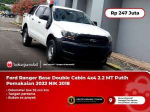 Jual bekas LOW KMFord Ranger Base DC 2.2 MT Putih Pemakaian 2022 NIK 2018,lokasi di 