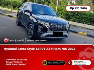 Jual bekas PAJAK PANJANGHyundai Creta Style 1.5 IVT AT Hitam 2022 2023,lokasi di 