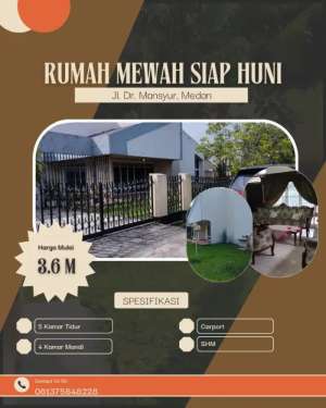 RUMAH MEWAH DENGAN LAHAN YANG LUAS KUALITAS TERBAIK DI DR. MANSYUR lokasi di Medan Selayang, tersedia melalui melalui situs Olx