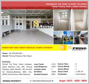 Rumah Murah Perumahan Cluster The River Dekat Stasiun Parung Panjang lokasi di Parung Panjang, tersedia melalui melalui situs Olx