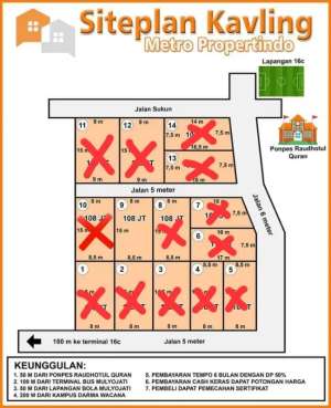 Tanah kavling siap bangun di 16c Metro Barat, CASH 80 juta lokasi di Metro Timur, tersedia melalui melalui situs Olx