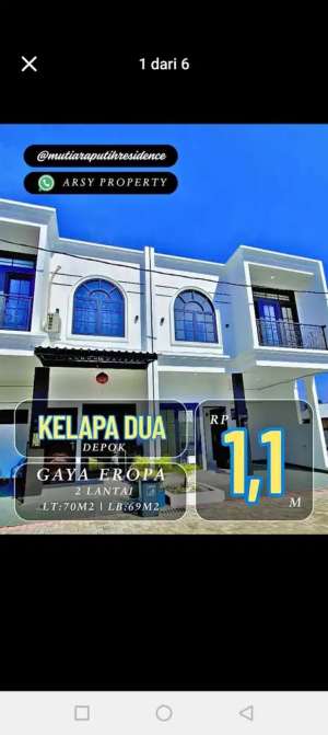 Termurah Rumah 2 lantai gaya eropa lokasi Akses UI kelapa dua Depok lokasi di Cimanggis, tersedia melalui melalui situs Olx