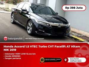 Jual bekas LOW KM 12RB Honda Accord 1.5 VTEC Turbo CVT Sensing AT Hitam 2019,lokasi di 