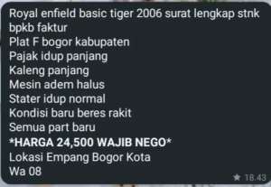 Jual bekas Royal enfield basic tiger 2006,lokasi di Bogor Selatan - Kota