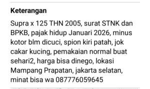 Jual bekas Supra x 125 tahun 2005,lokasi di Mampang Prapatan