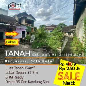 Tanah Murah 154m Cocok Utk Kost Dekat RS Oen Kandang Sapi Solo lokasi di Banjarsari, tersedia melalui melalui situs Olx