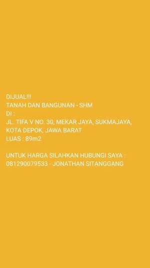 DI JUAL RUMAH - SHM - PERUMNAS DEPOK 2 lokasi di Sukmajaya, tersedia melalui melalui situs Olx
