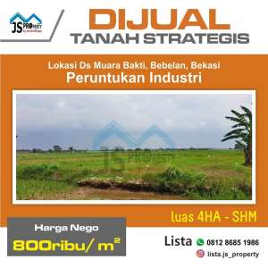 DIJUAL CEPAT TANAH 4 HEKTAR COCOK UNTUK INVESTASI NEGO SAMPAI DEAL lokasi di Babelan, tersedia melalui melalui situs Olx