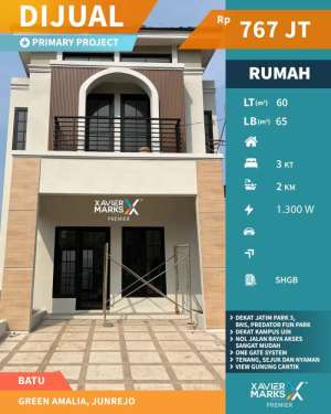 Dijual Rumah Baru 2 Lantai Dekat Jatim Park di Green Amalia Malang lokasi di Junrejo, tersedia melalui melalui situs Olx