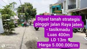 Dijual segera tanah strategis pinggir jalan Raya Jaten - Tasikmadu lokasi di Jaten, tersedia melalui melalui situs Olx