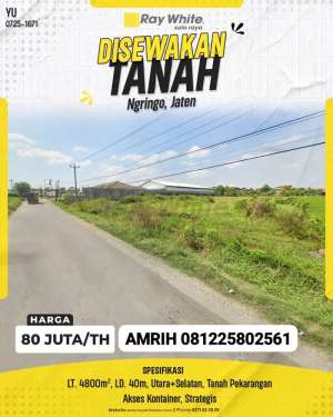 Disewakan Tanah Super Luas Ngringo, JatenAkses Kontainer, Strategis lokasi di Jaten, tersedia melalui melalui situs Olx