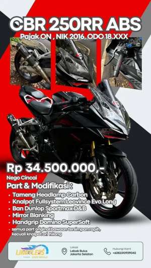 Jual bekas Honda CBR 250RR ABS 2016 PAJAK ON,lokasi di Ciputat Timur