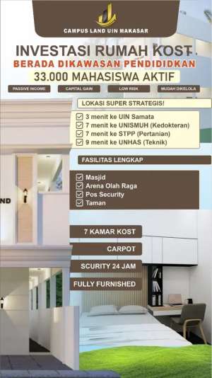 JUAL RUMAH KOS DIAPIT 4 KAMPUS BESAR GOWA MAKASAR SULSEL - 7 KT7 KM lokasi di Somba Opu (Upu), tersedia melalui melalui situs Olx