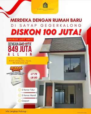 Rumah 800 jutaan di ciwaruga atas dekat gegerkalong dan setrasari shm lokasi di Antapani (Cicadas), tersedia melalui melalui situs Olx