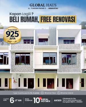 Townhouse Global Haus Lokasi Strategis Jalan Tuasan Sekitar Krakatau lokasi di Medan Tembung, tersedia melalui melalui situs Olx