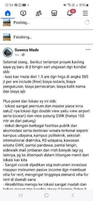 tanah kavling termurah di jl bingin ungasan lokasi di Kuta Selatan, tersedia melalui melalui situs Olx