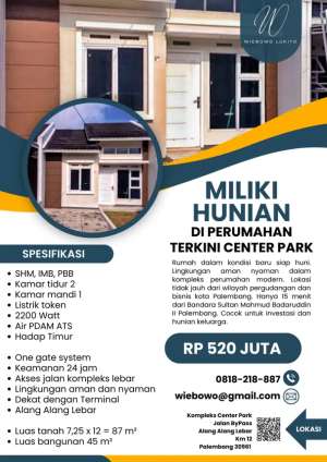 Dijual Rumah Center Park Palembang lokasi di Ilir Barat I, tersedia melalui melalui situs Olx