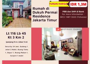 Rumah di Dukuh Permai Residence Jakarta Timur lokasi di Kramat Jati, tersedia melalui melalui situs Olx