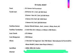 DIjual Kost-Kostan Strategis 24 Kamar Di Setu Cipayung Jakarta Timur lokasi di cipayung-1, tersedia melalui melalui situs Lamudi