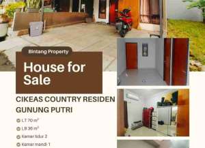 DIJUAL RUMAH DI CIKEAS COUNTRY RESIDENCE DEKAT TOL CIMANGGIS JATIKARYA CIBUBUR lokasi di sukaraja-9, tersedia melalui melalui situs Lamudi