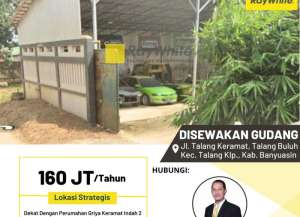 DISEWAKAN 1 UNIT GUDANG SERBA GUNA lokasi di alang-alang-lebar, tersedia melalui melalui situs Lamudi