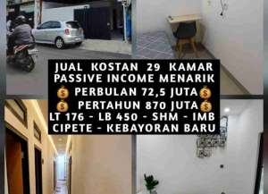 JUAL KOST KOSAN 29 KAMAR DI CIPETE KEBAYORAN BARU JAKARTA SELATAN lokasi di cipete-utara, tersedia melalui melalui situs Lamudi