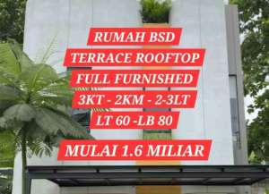 RUMAH BSD FULL FURNISHED, 5 MENIT KE STASIUN, FASILITAS LENGKAP 3KT 2KM 3 LANTAI SERPONG TANGERANG SELATAN lokasi di lengkong-gudang, tersedia melalui melalui situs Lamudi