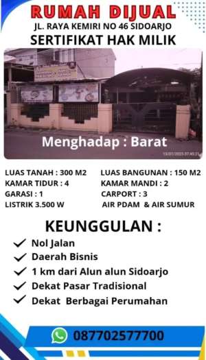 Rumah Nol Jalan Raya Kemiri No.46 SidoarjoSHM, Lokasi Strategis lokasi di Sidoarjo, tersedia melalui melalui situs Olx