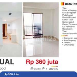 Dijual Cepat Apartemen Studio Unfurnish Dekat BiNus Alam Sutera , tersedia melalui melalui situs Rumah123
