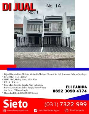 Dijual Rumah Baru 2 Lantai No 1A di Raya Jemursari Selatan , tersedia melalui melalui situs Olx