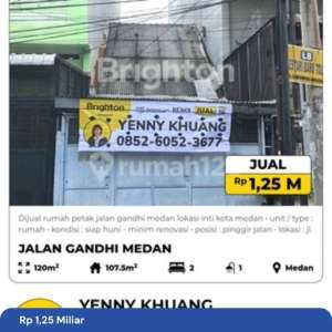 Dijual Rumah Petak Jalan Gandhi Medan Lokasi Inti Kota Medan , tersedia melalui melalui situs Rumah123