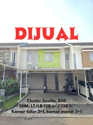 Rumah Siap Huni, Cluster Sevilla BSD, dkt Akses tolStasiun KA lokasi di Cluster Sevilla Blok AC 21, tersedia melalui melalui situs Olx