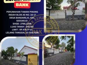 JUAL RUMAH LELANG BANK DI SIDOARJO TAMAN PINANG INDAHLELANG KPKNL , tersedia melalui melalui situs Olx