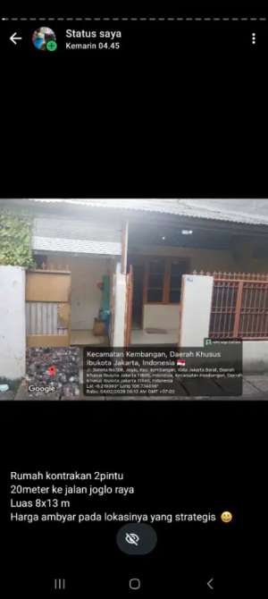 2rumah, 20meter dari joglo raya lokasi di Jakarta Barat, tersedia melalui melalui situs Olx