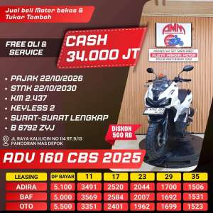 Jual bekas ADV 160 CBS 2025 BISA CASHKREDITTUKAR TAMBAHPAKAI CCPAYLATER,lokasi di Jakarta Selatan