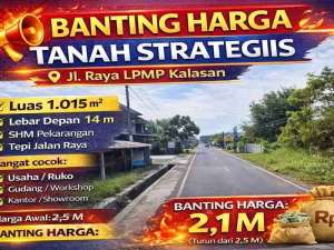 BANTING HARGA Tanah Strategis Tepi Jalan Raya LPMP Kalasan lokasi di Sleman Kab., tersedia melalui melalui situs Olx