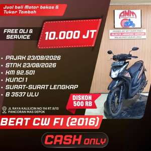 Jual bekas BEAT CW FI 2016 KREDIVO INDODANA TOKOPEDIA GOPAYLATER CC ALISTA MOTOR,lokasi di Depok Kota
