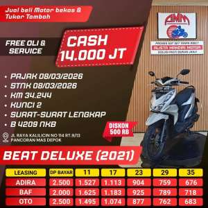 Jual bekas BEAT DELUXE 2021 PAJAK HIDUP KUNCI 2 CC 0 KREDIVO TOKPEDIA SPAYLATER,lokasi di Depok Kota