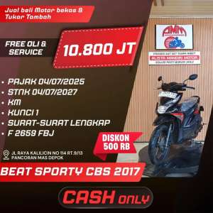 Jual bekas BEAT SPORTY CBS 2017 CASH ONLY KREDIVO INDODANA GOPAYLATER ALISTA,lokasi di Depok Kota
