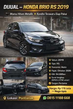 Jual bekas Brio matic rs 2019,lokasi di Pontianak Kota