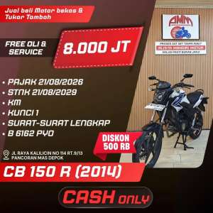 Jual bekas CB 150 R 2014 PAJAK HIDUP CC0 KREDIVO INDODANA GOPAYLATER SHOPEELATER,lokasi di Depok Kota