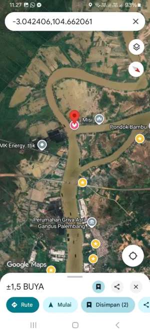 Dermaga 1,5 Ha Sungai Musi Tanah Murah Palembang Tongkang Batu Bara lokasi di Palembang Kota, tersedia melalui melalui situs Olx