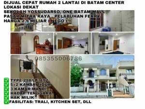 dijual cepat rumah 2 lantai di batam center lokasi dekat sekolah yossudarso lokasi di Batam Kota, tersedia melalui melalui situs Olx
