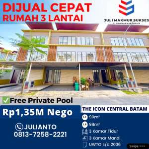 Dijual CEPAT Rumah 3 Lantai Free Private Pool di The Icon Central Btm lokasi di Batam Kota, tersedia melalui melalui situs Olx